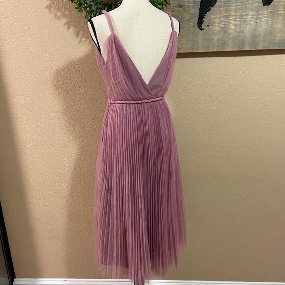 NWOT Lulus Sweet Goddess Mauve Mesh Pleated Sleeveless Midi Dress - Picture 4 of 11